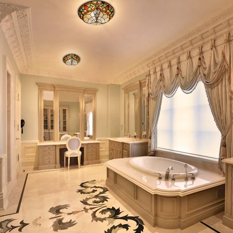 ARTZONE Tiffany Ceiling Lights, 3-Light 16 Inch Stained Glass Tiffany Flush Mount for Bedroom, Dining, Living Room, Entryway, Foyer - Image 3